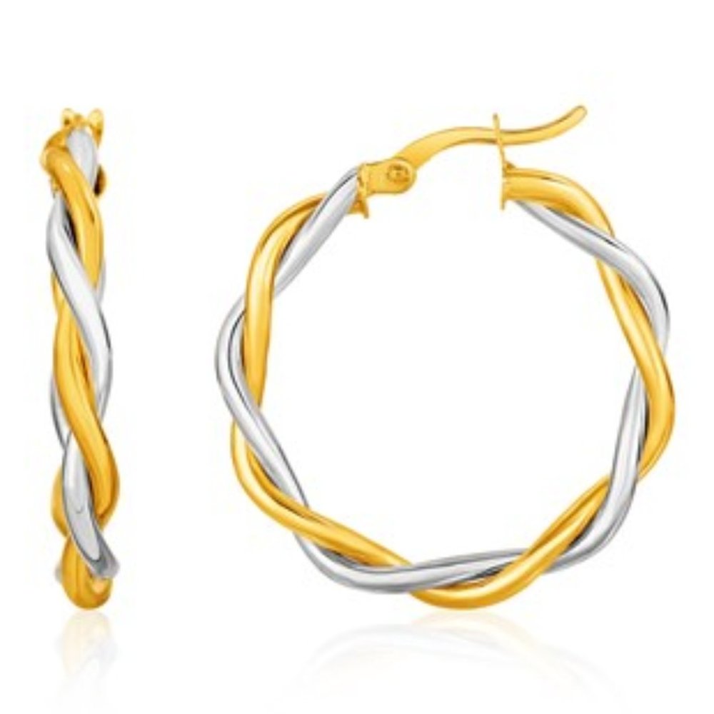 Two-Tone Twisted Wire Round Hoop Earrings in 10k Yellow and White Gold